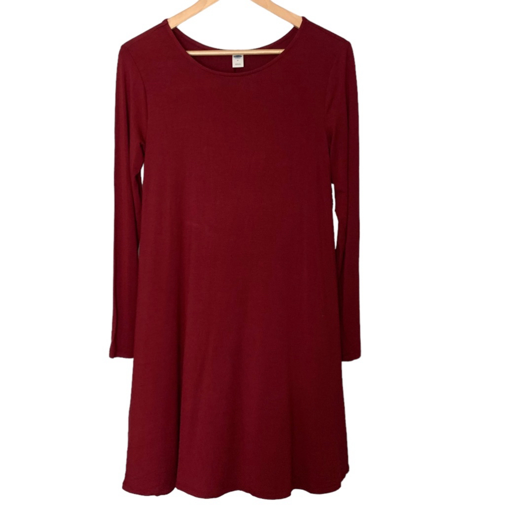 Old Navy Burgundy Red Scoop Neck Fit & Flare Long Sleeve Dress Size M